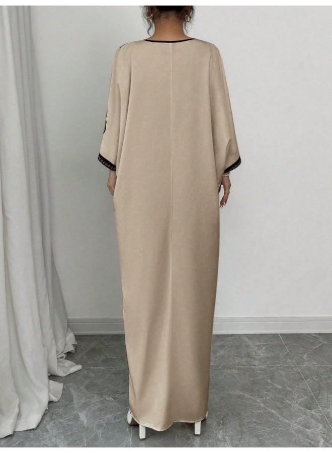 general 2026 Middle East V-neck style floral fashionable loose print long dress - Image 2